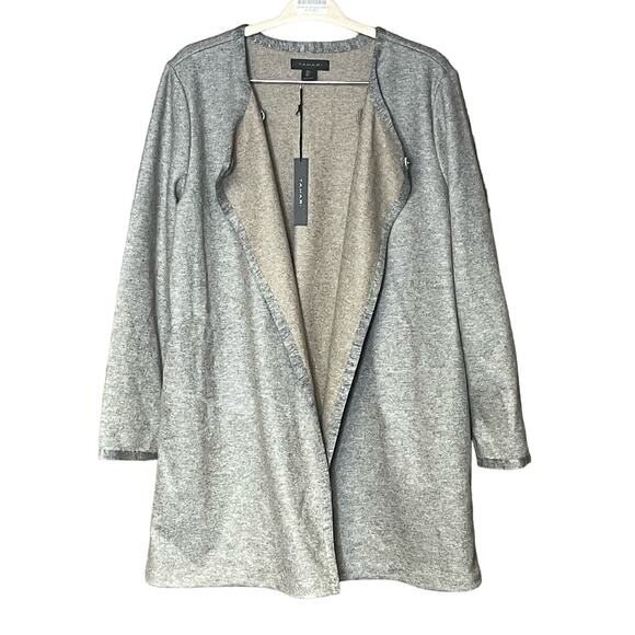 TAHARI wool blend coat long sleeve gray asymmetrical fall women’s size large - Picture 1 of 5